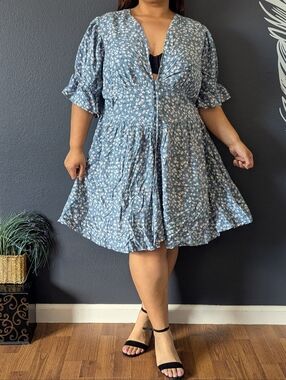 Torrid Blue Ruffle Sleeve Mini Dress